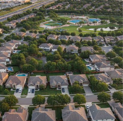 Aerial view of homes in a community with softener restrictions