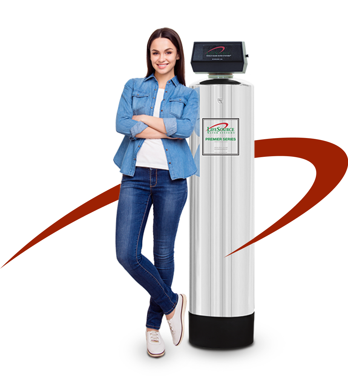 Woman standing next to LifeSource Water Filter System