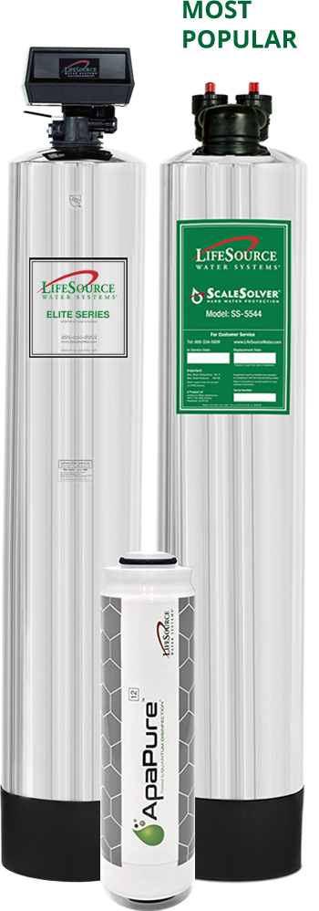 lifesource ultimate water package of carbon filter, scalesolver system, and apapure